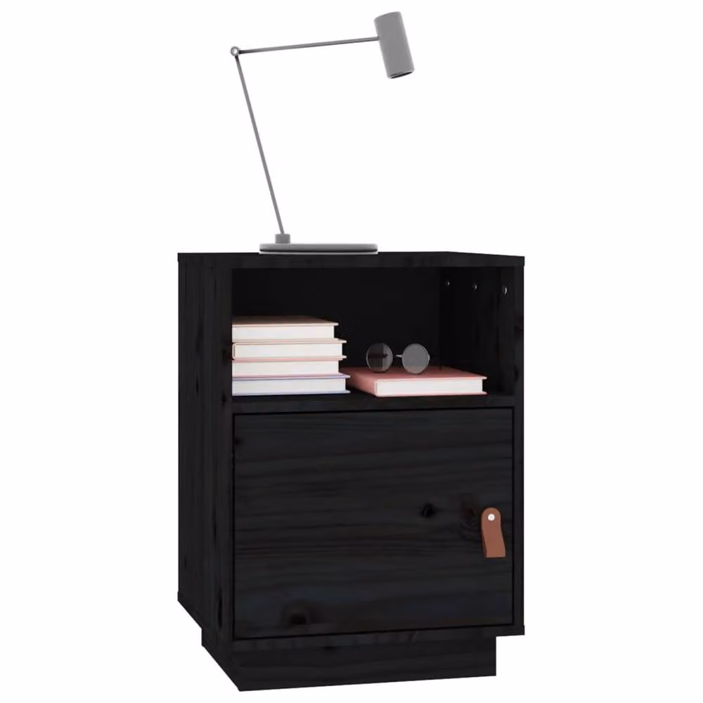 Berkfield Home Set of 2 Black Solid Wood Pine Bedside Cabinets, W: 40 cm, D: 34 cm, H: 55 cm – 3