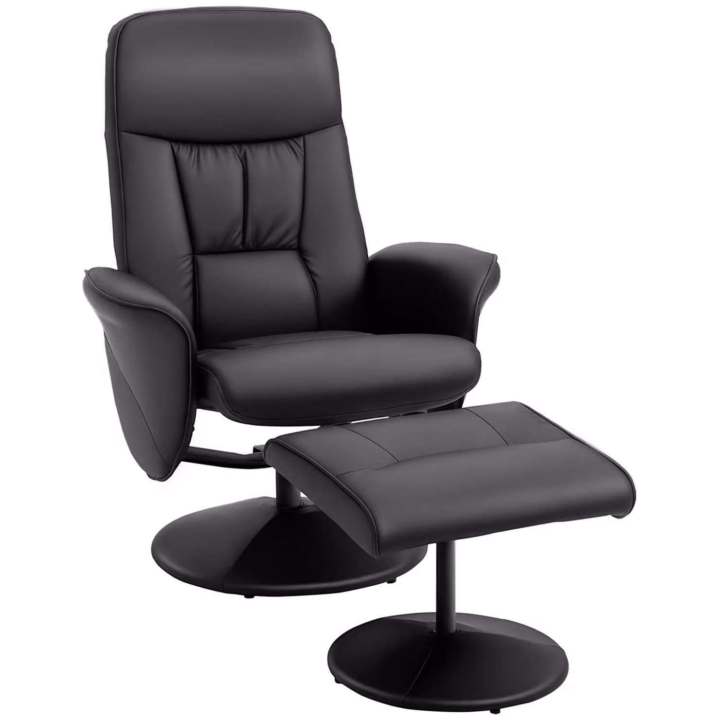 HOMCOM 2 Piece Reclining Armchair and Ottoman Set with 360 Degree Swivel in Black PU Leather – 2