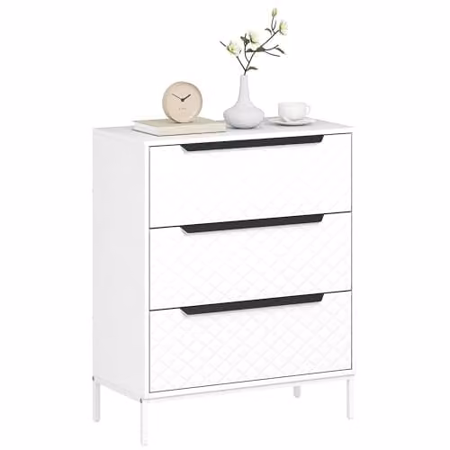 HOMCOM Modern Chest of Drawers with 3 Fabric Drawers and Aluminium Handles, White, W/D/H: 73.5 x 30.0 x 59.5 cm – 1