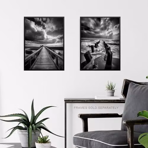 Artery8 Set of 3 Black and White Atmospheric Cloud and Coastal Landscape Paper Poster Prints – 5