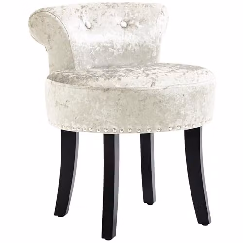 HOMCOM Beige Dressing Table Stool with Rubberwood Legs – 1
