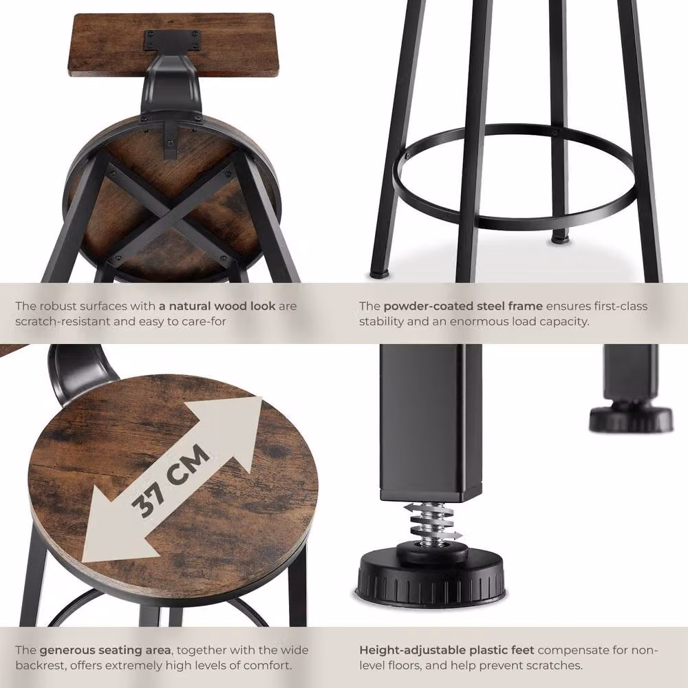 tectake Poole Industrial Set of 2 Bar Stools in Brown and Black – 5