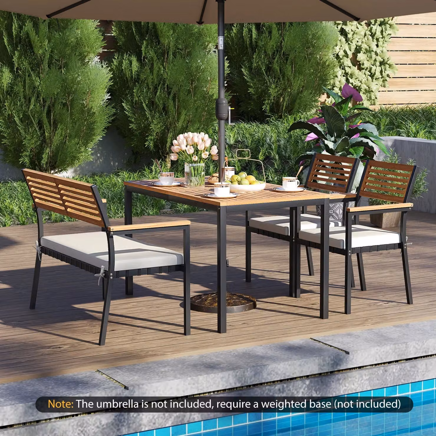 Gymax 4-Piece Modern Outdoor Patio Dining Set with White Metal and Oiled Acacia Wood – 4
