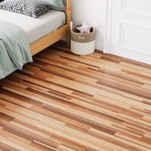 Darphe 36 Piece Self Adhesive Wood Look PVC Floor Tiles in Warm Brown