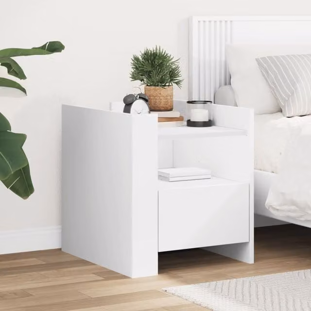 Berkfield Home White Bedside Cabinet in Engineered Wood W/D/H: 45 x 50 x 50 cm