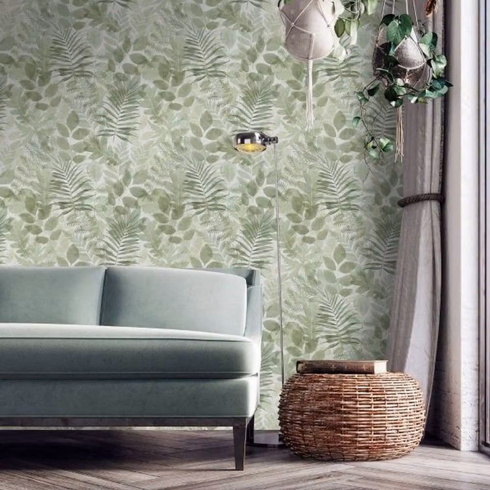 Catherine Lansfield Leaves Muriva Botanical Floral Wallpaper in Green Matt Finish – 2