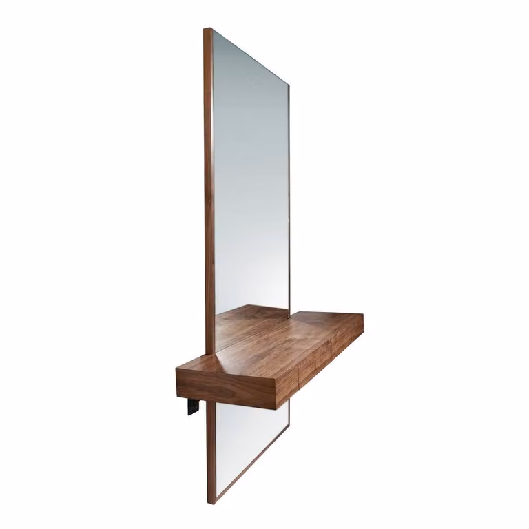Angel Cerda Modern Rectangular Walnut Veneer Wall Mirror in Brown, W: 120 cm, D: 35 cm, H: 180 cm