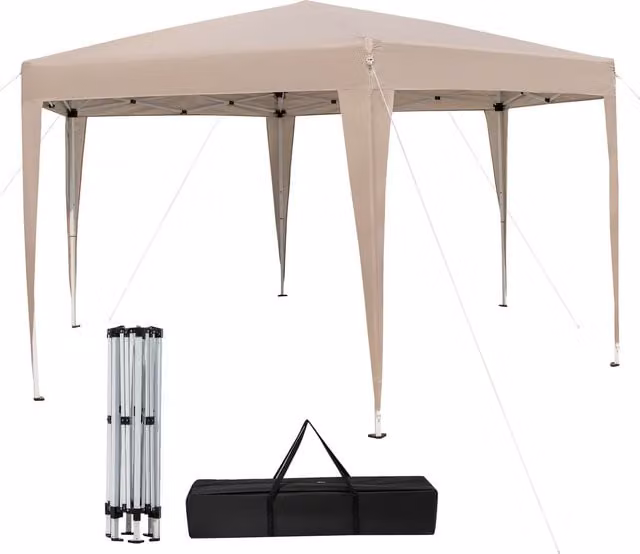 Gymax Hexagonal Pop-Up Canopy Tent with Dressed Legs in Beige, W: 400 cm, D: 348 cm