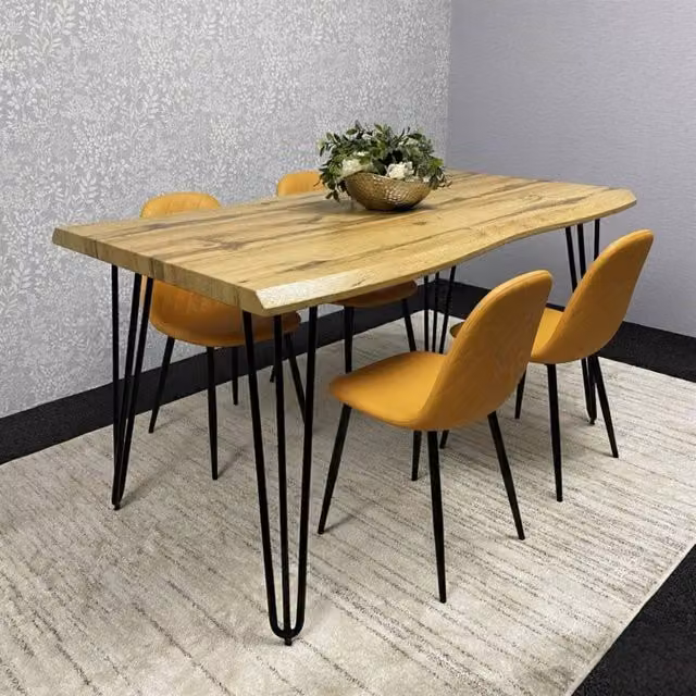 Kosy Koala Rustic Wood Dining Table and 4 Chairs Set in Yellow, W/D/H: 120 x 80 x 75 cm