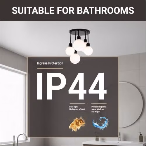 Cosylyte Modern Broome 5 Light Milk Glass Globe Ceiling Light, IP44 Bathroom Fixture, White, W/D/H: 39 x 39 x 44 cm – 3
