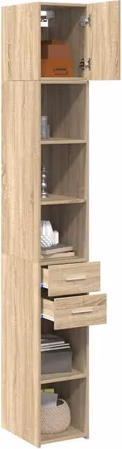 Berkfield Home Slim Storage Cabinet in Sonoma Oak, Beige, W/D/H: 30 x 42.5 x 225 cm
