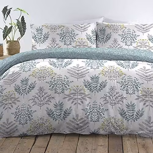 Dreams and Drapes Emily Easy Care Reversible Floral Duvet Cover and Pillowcase Set, Blue and White, W/H: 140 x 200 cm, Pillowcase: 90 x 200 cm
