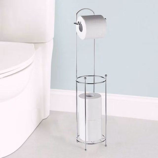EONLION DESIGN 2S Freestanding Toilet Paper Roll Holder with Spare Roll Holder in Silver