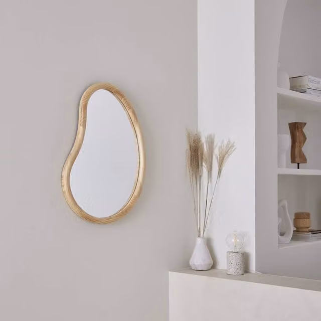 Sweekeec Beige Wooden Wall Mirror