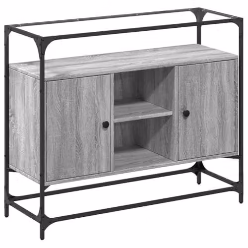 vidaXL Grey Sonoma Sideboard with Glass Top and MDF, W/D/H: 98 x 35 x 81 cm