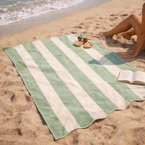 Allure Bath Fashions Extra Large Striped Scalloped Beach Towel in Green, 100% Cotton, W: 90 cm, H: 170 cm – 2