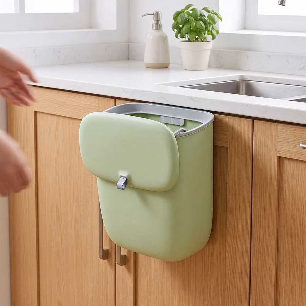 Kelvenix 12L Wall Mounted Plastic Kitchen Waste Bin with Flip Lid in Green – 3