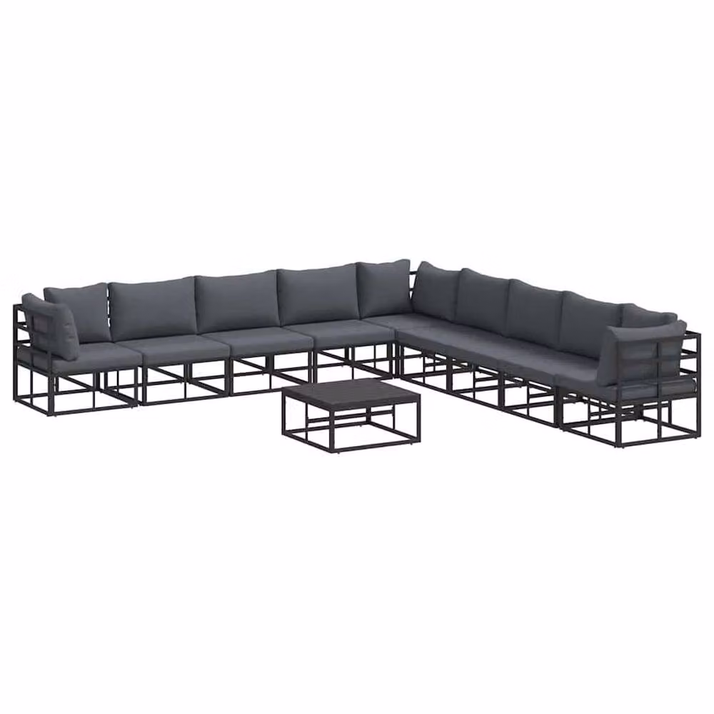 Berkfield Home 10-Piece L-Shape Garden Sofa Set in Black with Powder Coated Aluminium Frame, W/D/H: 70 x 70 x 32 cm – 2