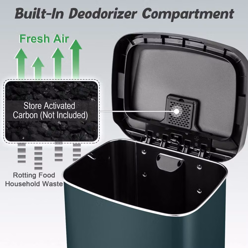Gymax 50L Stainless Steel Corner Step Trash Can with Soft Close and Odour Filter in Dark Green – 5