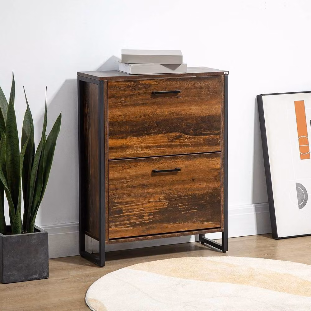 PAWNORA Brown 2 Flip Door Shoe Cabinet with Internal Shelves and Tilting Compartments – 2
