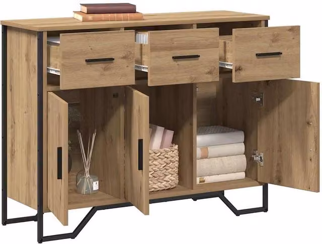 Berkfield Home Artisan Oak Sideboard in Brown, W/D/H: 97 x 32.5 x 74.5 cm