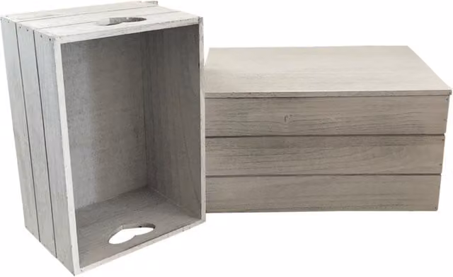 Red Hamper Vintage Effect Heart Cut Handle Wooden Lidded Storage Box in Grey, W/D/H: 35 x 18 x 25 cm