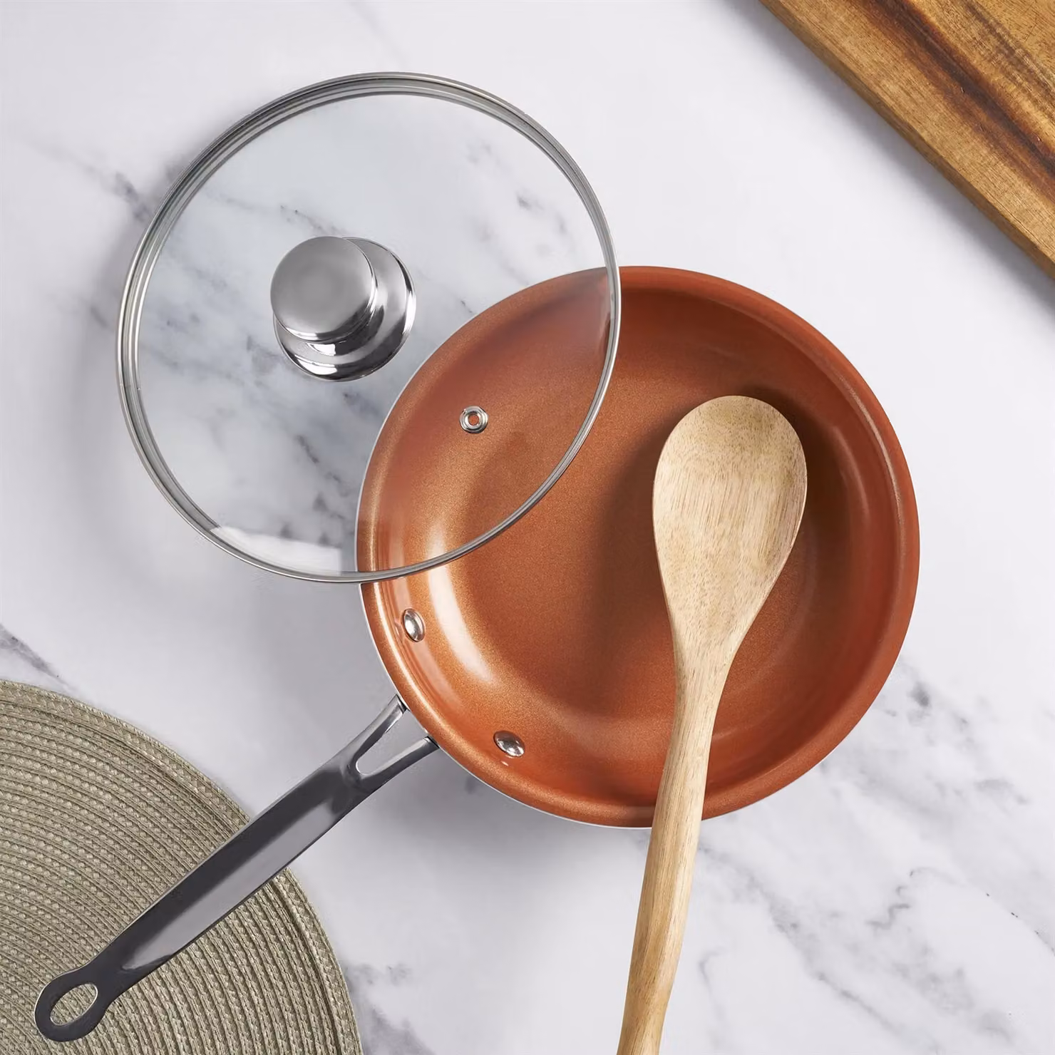 mysmartbuy Multicolour Ceramic Non-Stick Frying Pan with Glass Lid, Oven and Dishwasher Safe – 2