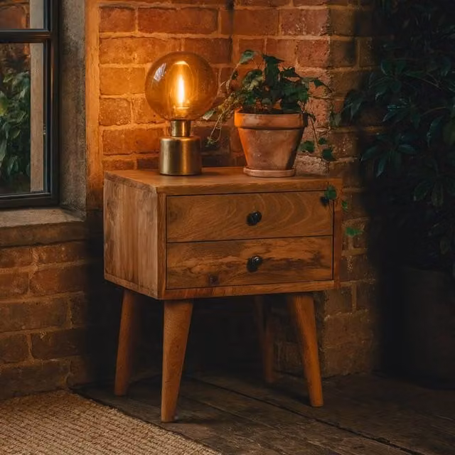 Wyld Haus Parma Small Mango Bedside Table in Brown Rustic Oak Finish W/D/H: 40 x 25 x 35 cm – 1