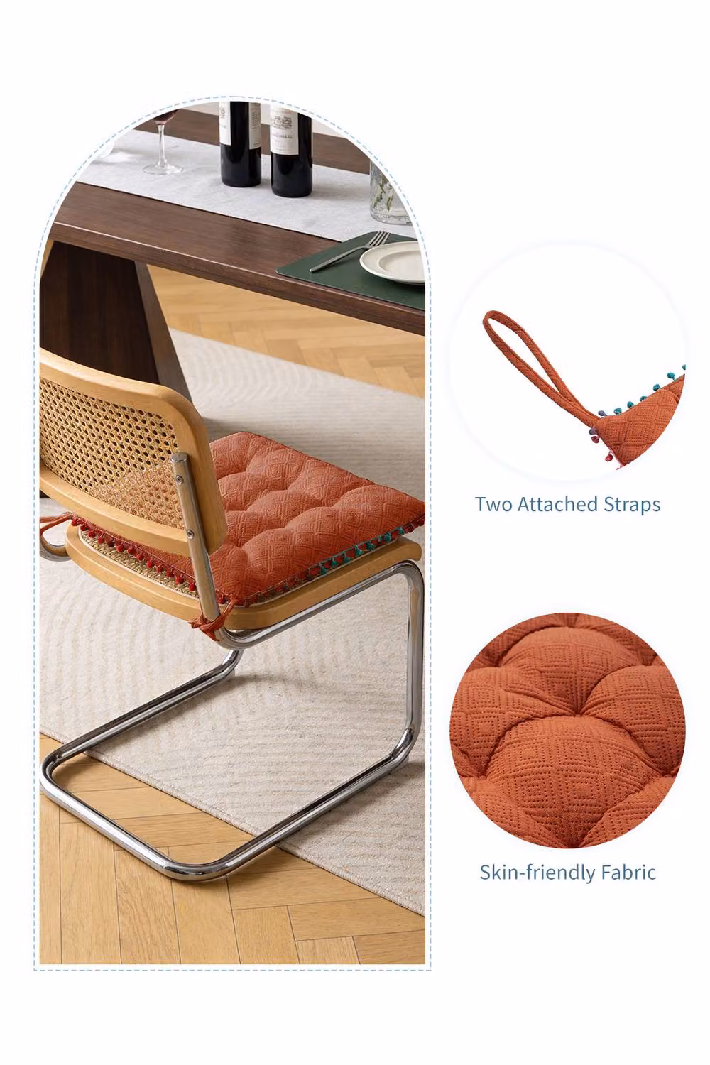 Living and Home Bohemian Style Quilted Square Chair Cushion with Tassels in Orange, W/D/H: 40 x 40 x 40 cm – 2