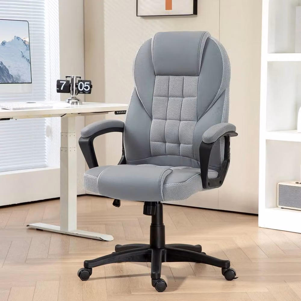 PAWNORA Grey Synthetic Leather Executive Swivel Office Chair with Armrests – 3