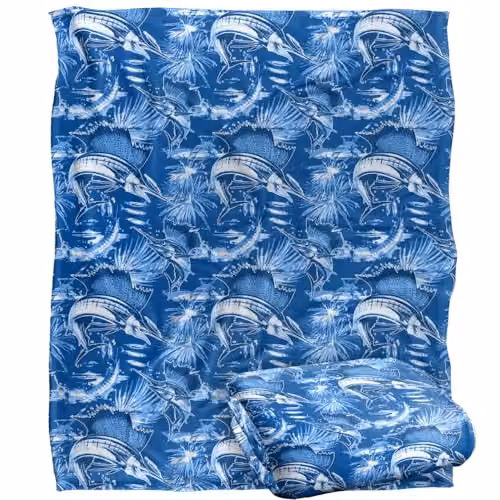 JQ Licensing Sailfish Tiki Fishing Pattern 2 Super Soft Fleece Throw Blanket, White, W/D/H: 152 x 127 cm