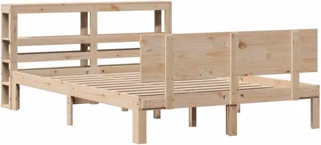 Berkfield Home Beautiful Bed Frame with Headboard in Natural Pine Wood, W/D/H: 140 x 190 x 82 cm