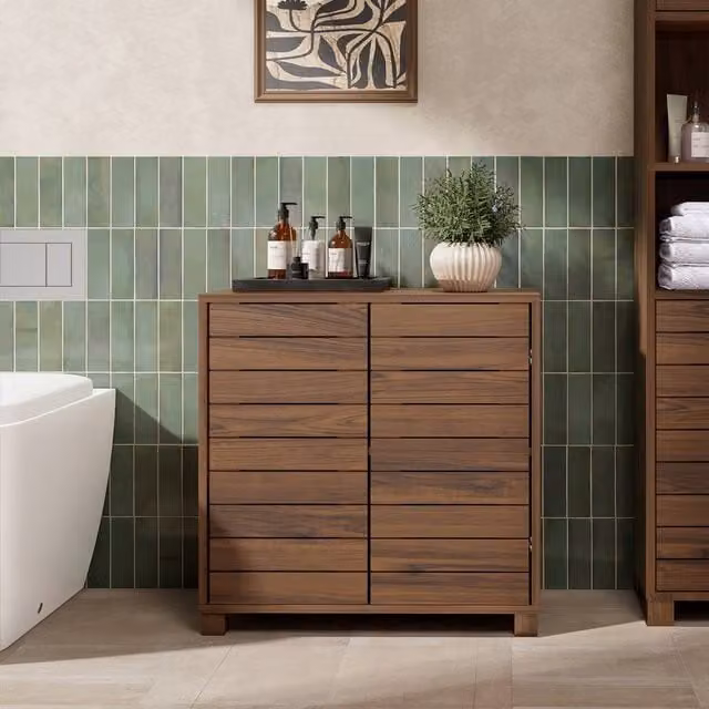 VonHaus Chester Freestanding Wood Effect Bathroom Storage Cabinet in Brown, W/D/H: 60 x 30 x 60 cm – 1