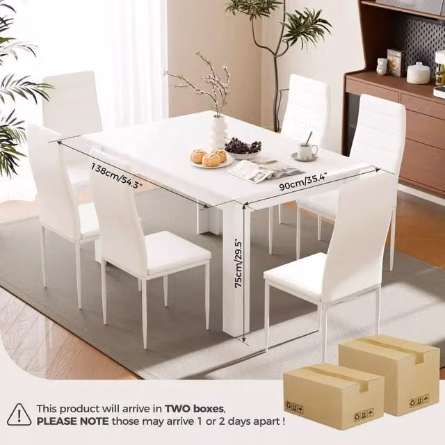 FORGEVIO Mondeer White Wooden Dining Set with Rectangular Table and Chairs