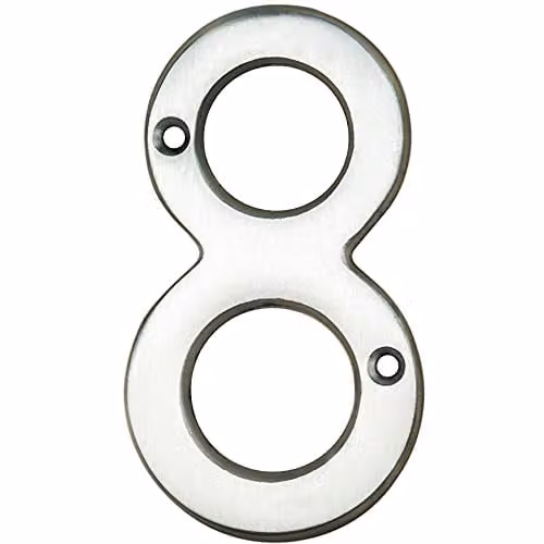 Loops Satin Chrome House Numeral Plaque Number 8, Height: 75 mm, Depth: 4 mm