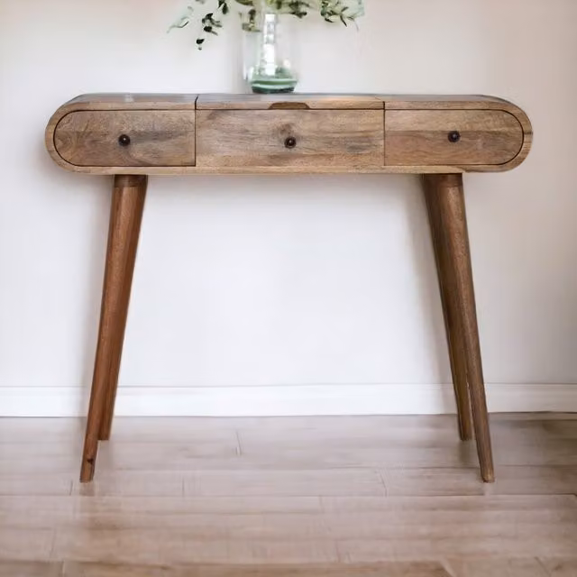 GHBOTTOM Scandinavian Mango Wood Dressing Table in Brown and White, W: 100 cm, D: 40.005 cm, H: 80.005 cm