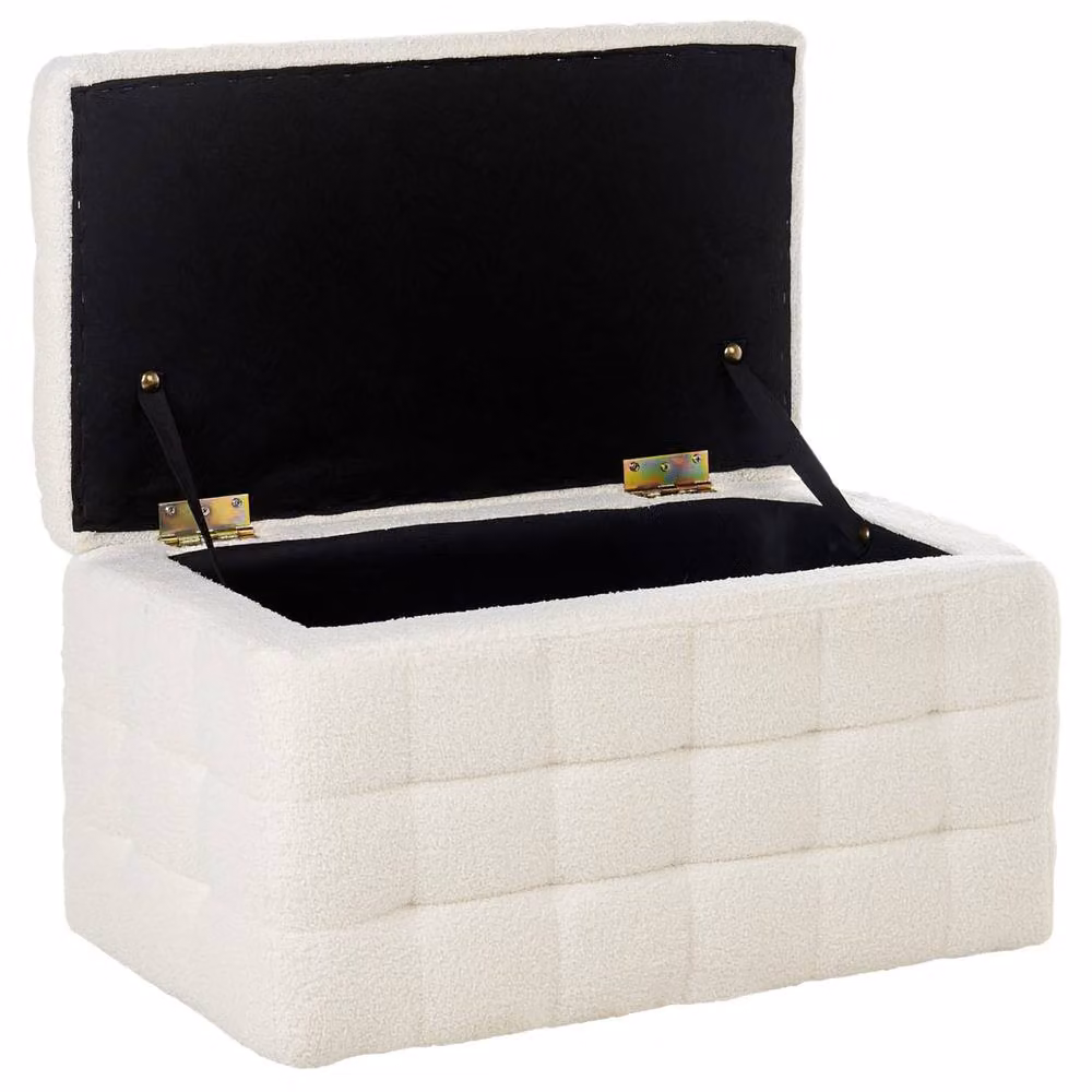 Wyld and Coco White Bouclé Tufted Storage Ottoman Bench – 3