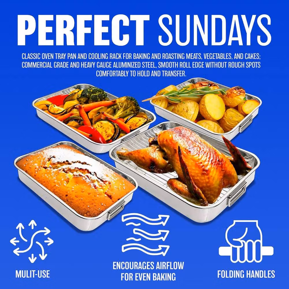 BARGAINS-GALORE Stainless Steel Non-Stick Rectangular Roasting Tray in Silver, W: 27 cm, D: 21 cm – 5