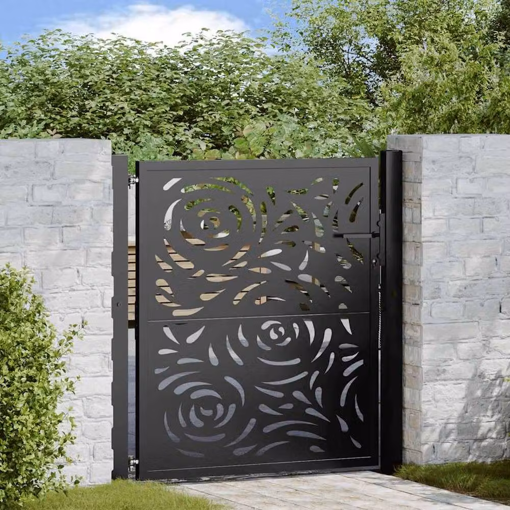 Berkfield Home Beautiful Garden Gate in Black Steel, W: 105 cm, H: 106 cm – 2