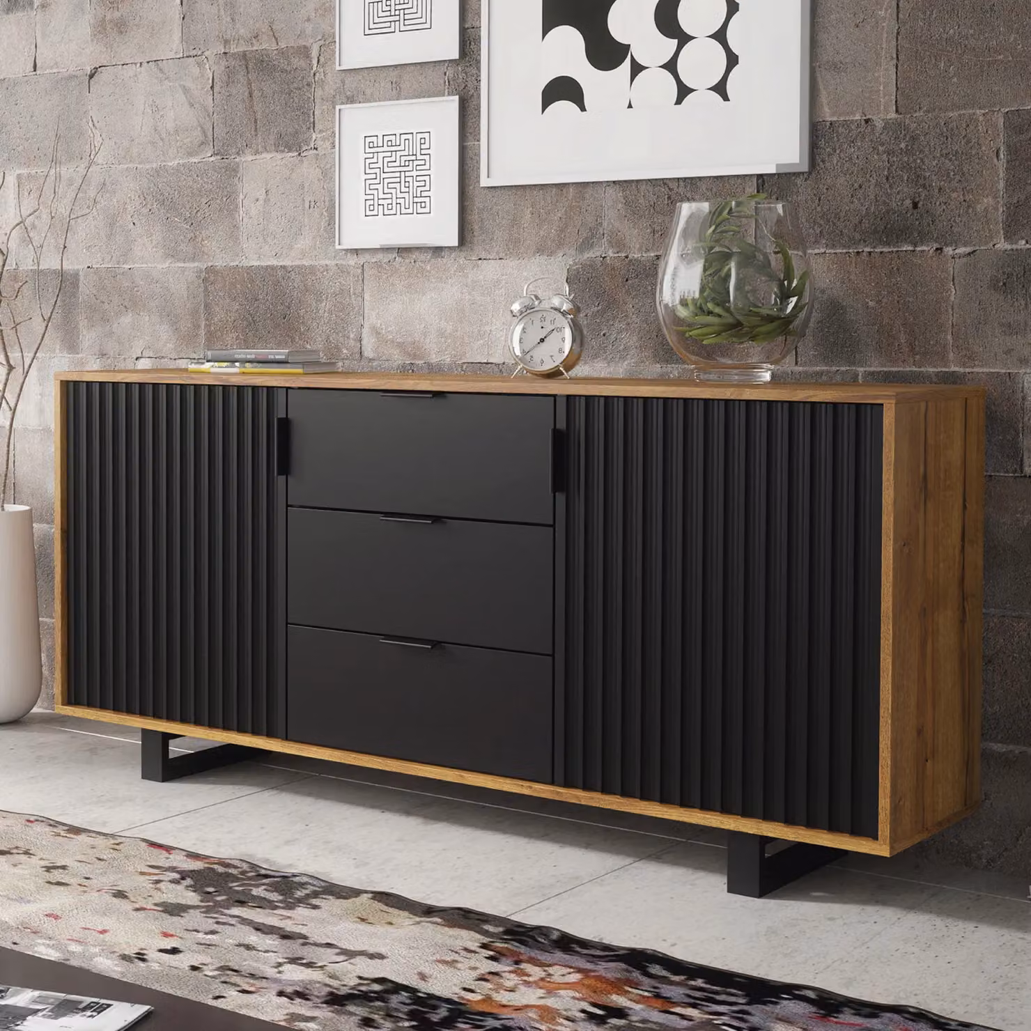 Creative Furniture Blackridge Sideboard in Dark Oak and Matte Black, W: 140 cm, H: 75 cm, D: 35 cm – 4