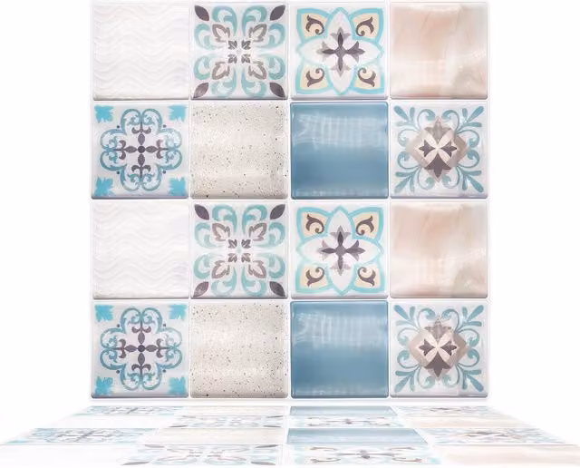 WALPLUS 3D Tile Stickers Multipack in Blue and Brown, 80 Pieces