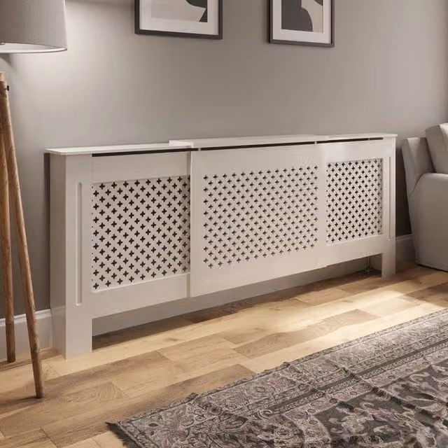 Temprazo White MDF Radiator Cover with Cross Pattern Style, W: 152 cm
