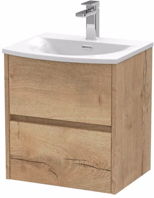 Balterley Chartley 2 Drawer Wall Hung Vanity Basin Unit in Autumn Oak Brown, Width: 50 cm – 1