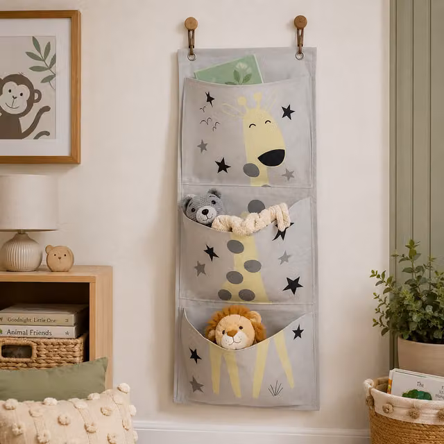 Marco Paul Baby 3 Pocket Wall Mounted Hanger in Grey and Blue