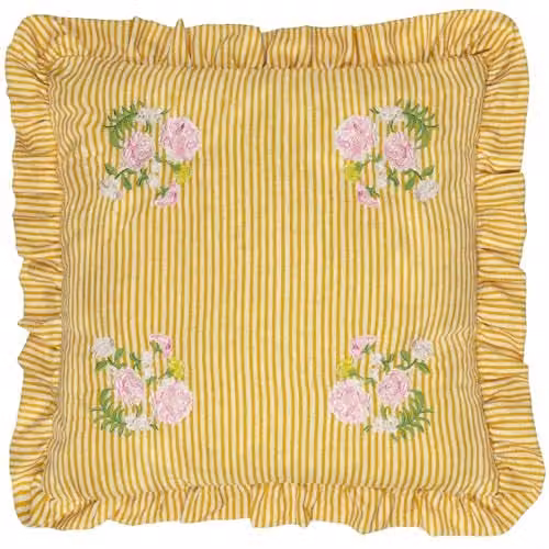 Wylder Martha Floral Embroidered Ruffle Cushion in Yellow, W/D/H: 50 x 50 x 50 cm – 1