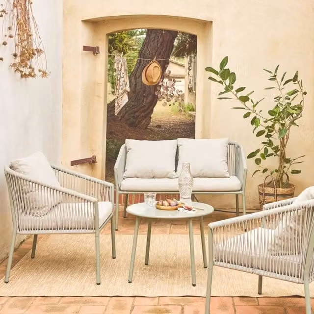 sweeek 4-Seater Modern Garden Sofa Set in Beige with Steel and Resin Ropes