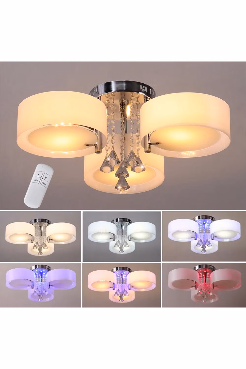 Living and Home Round LED Semi Flush Mount Ceiling Light in White – 2