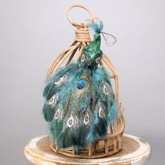 Armona Trading LTD Green and Multicolour Textile Peacock Bird Hanging Christmas Decoration