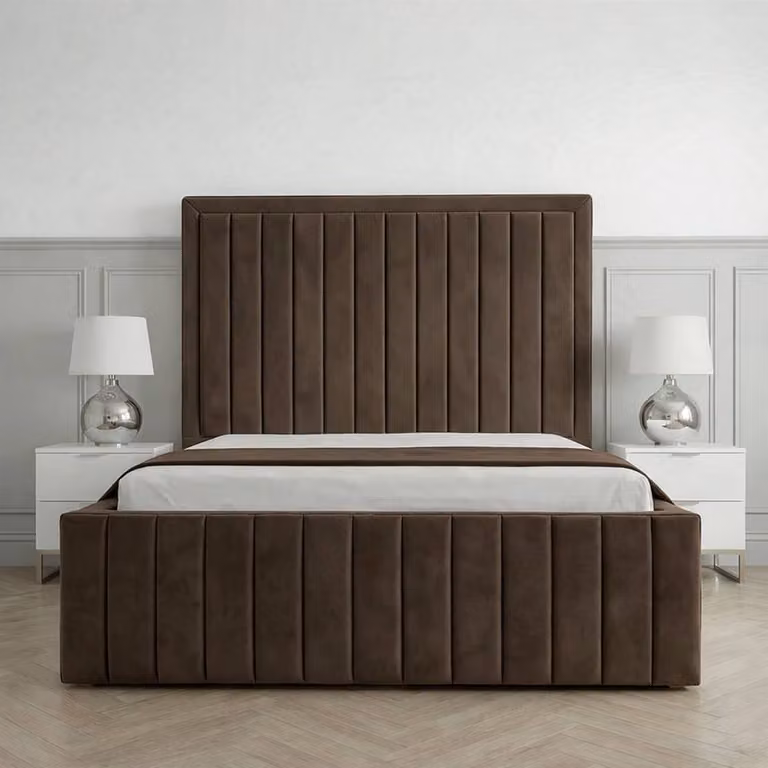 Living Comfort Bedz Sovereign Plush Velvet Upholstered Bed with Slatted Base and 48 Inch Headboard in Brown, Single Size