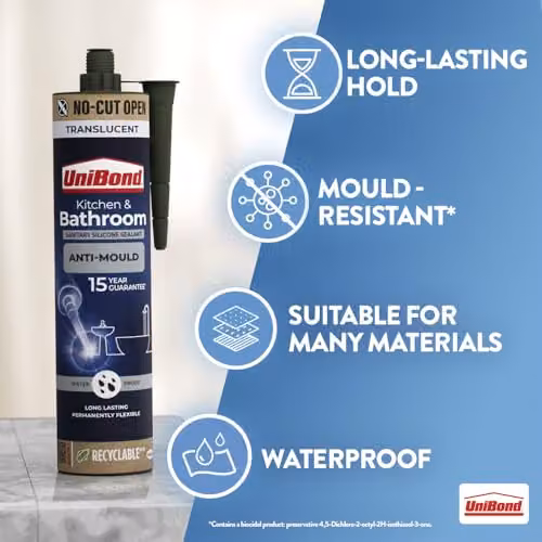 Unibond Waterproof Anti Mould Silicone Sealant, 280 ml, White or Transparent – 2